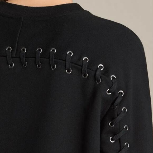 ALLSAINTS Yara Silver Grommet Laced Black Jersey Cotton Relaxed Sweatshirt med - Picture 5 of 11